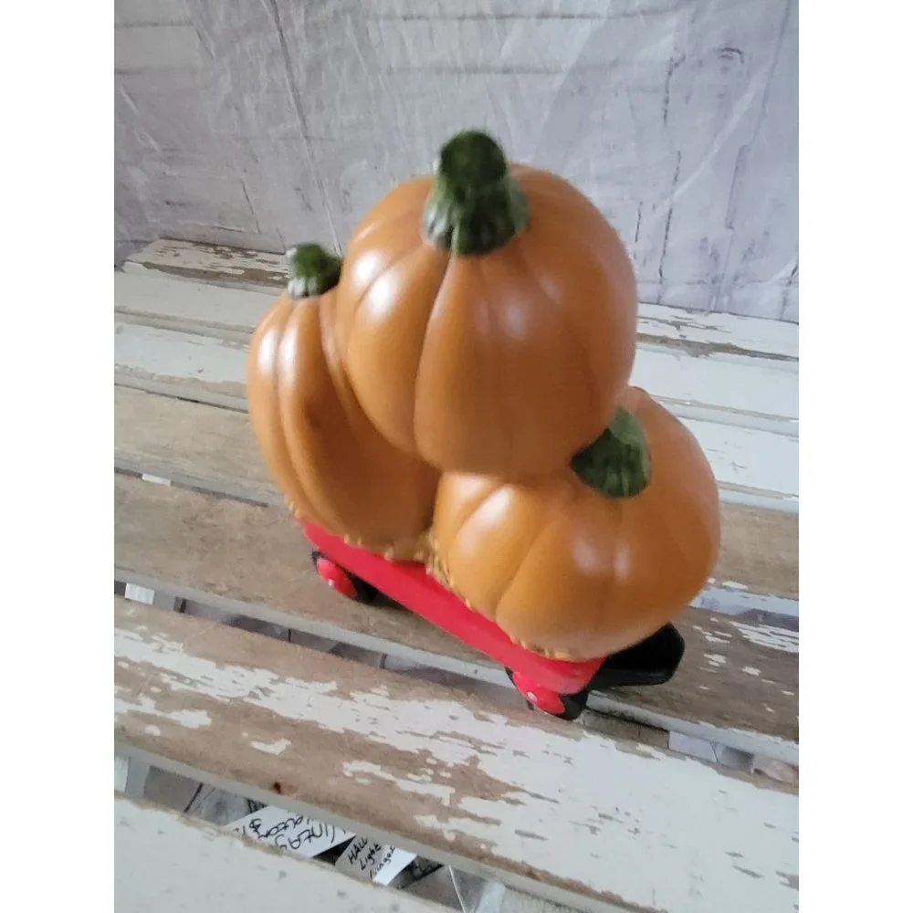 Ceramic pumpkin steampunk radio flyer‎ wagon Halloween prop kitchen home decor